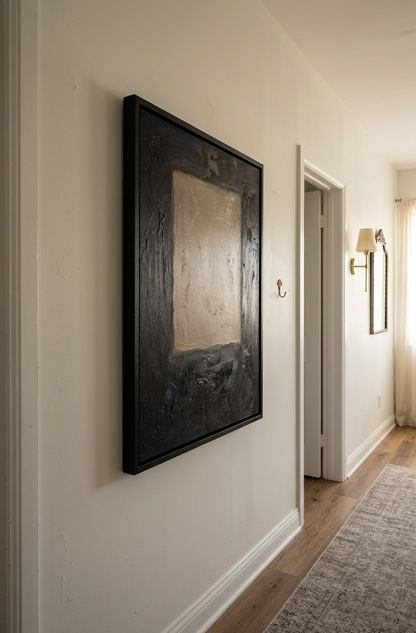 Large Minimalist Abstract Canvas Art, hand painted neutral textured abstract by Noho Art Gallery on a corridor wall art decor