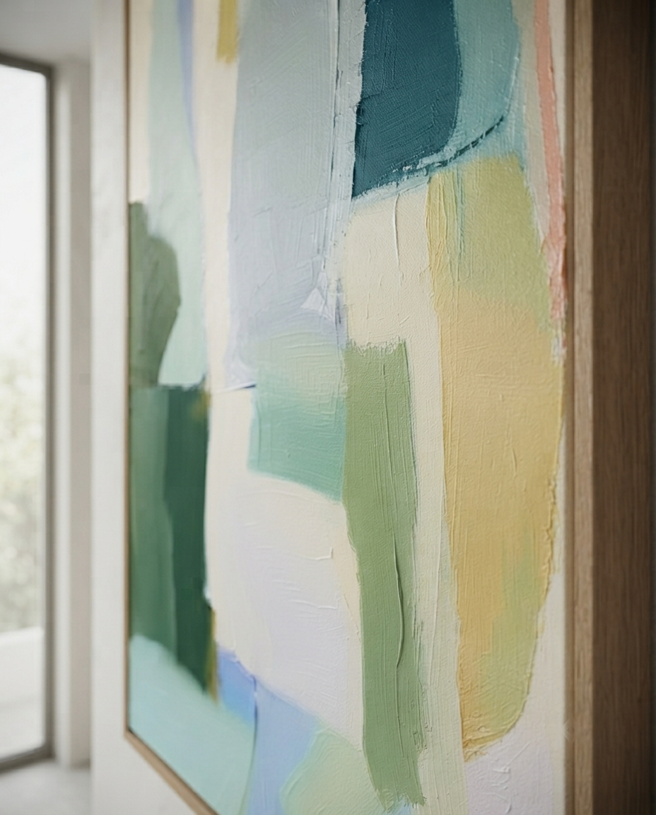 Seren - Large Sage Green and Blue Minimalist Abstract Canvas Painting