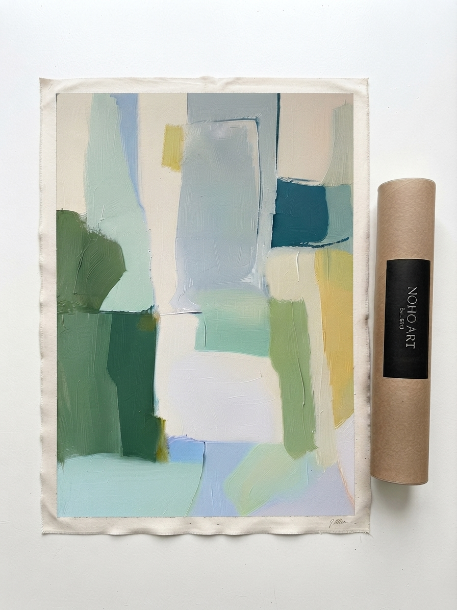 Seren - Large Sage Green and Blue Minimalist Abstract Canvas Painting