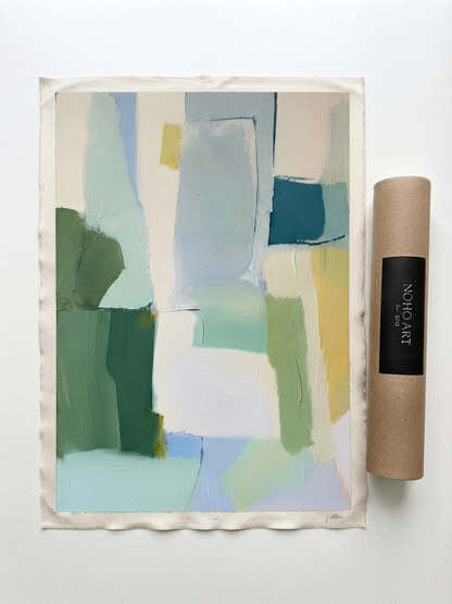 Seren - Large Sage Green and Blue Minimalist Abstract Canvas Painting
