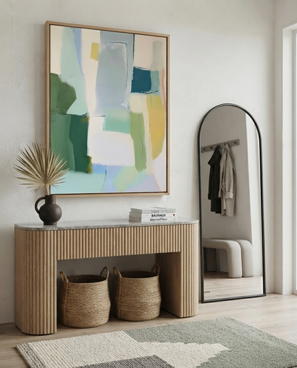 Large Sage Green and Blue Minimalist Abstract Canvas Painting by Noho Art Gallery on the Entrance Wall Decor.