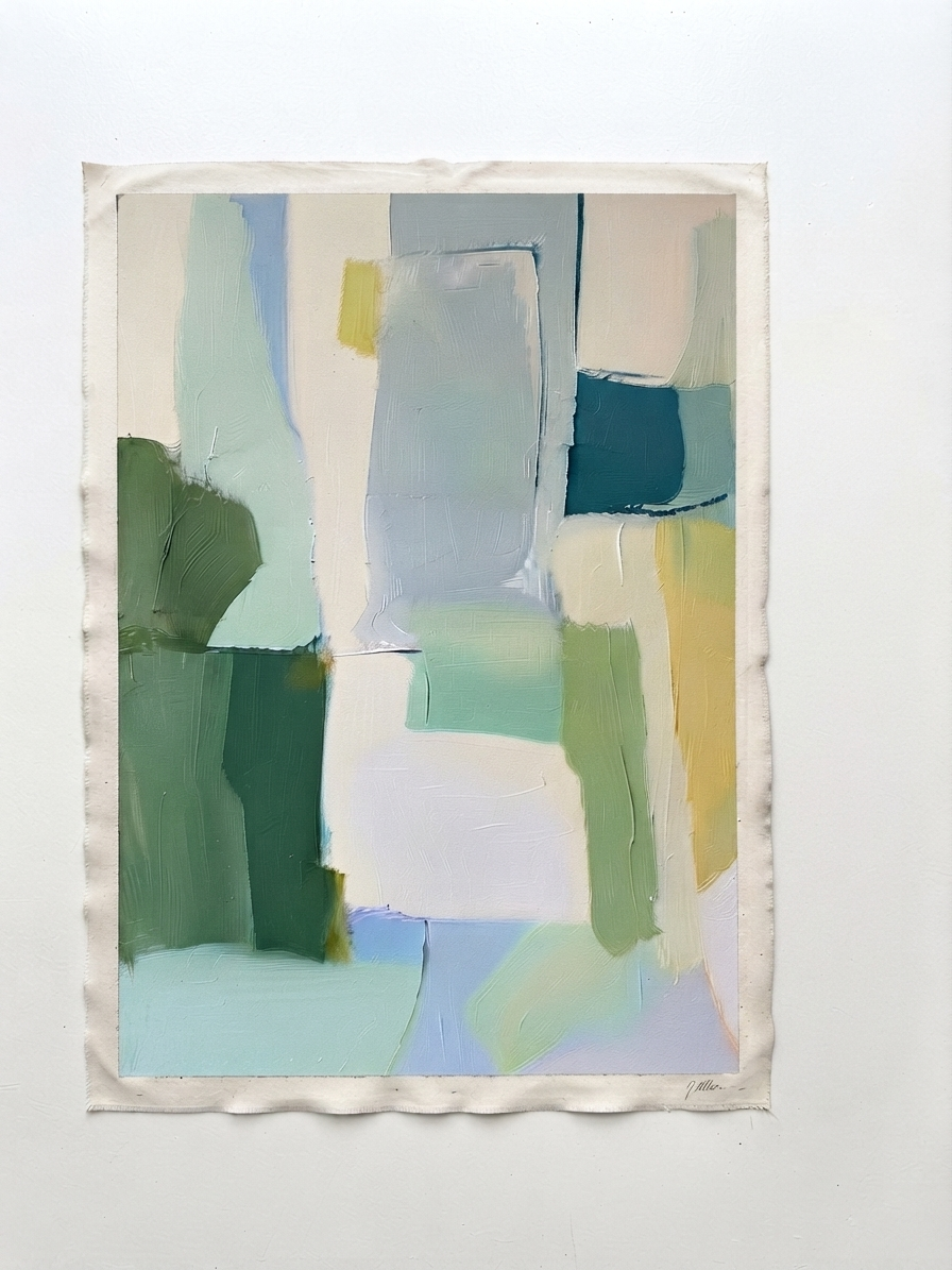 Seren - Large Sage Green and Blue Minimalist Abstract Canvas Painting