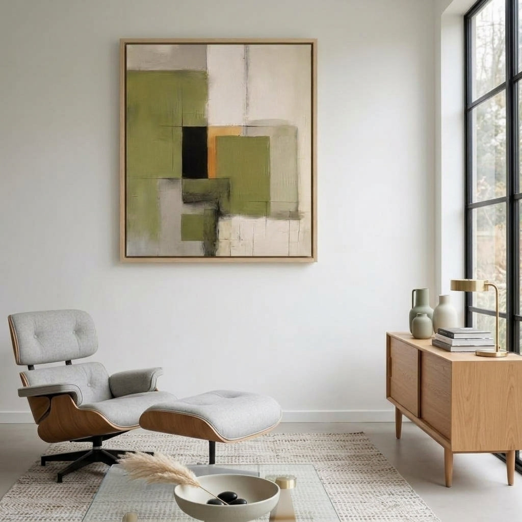 Olive Serenity - Original Olive Green Abstract Acrylic Painting