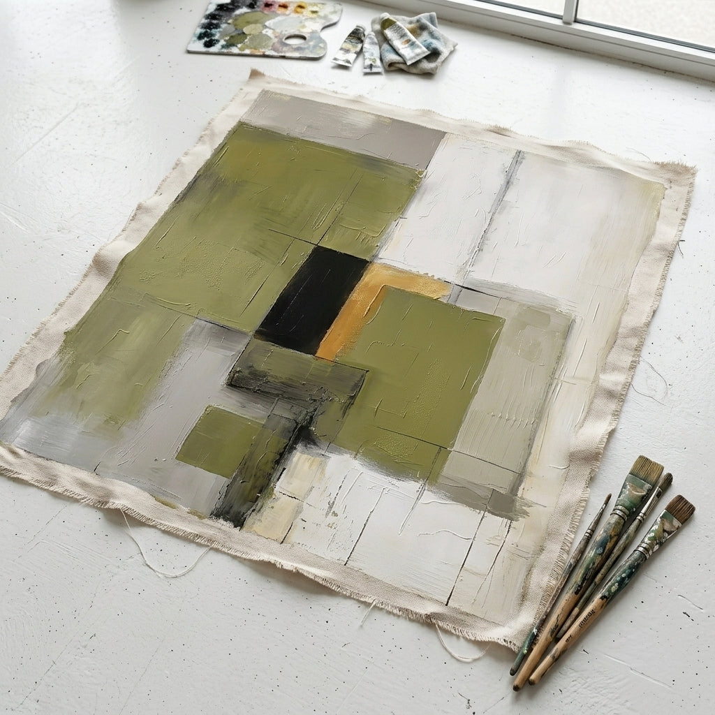Olive Serenity - Original Olive Green Abstract Acrylic Painting