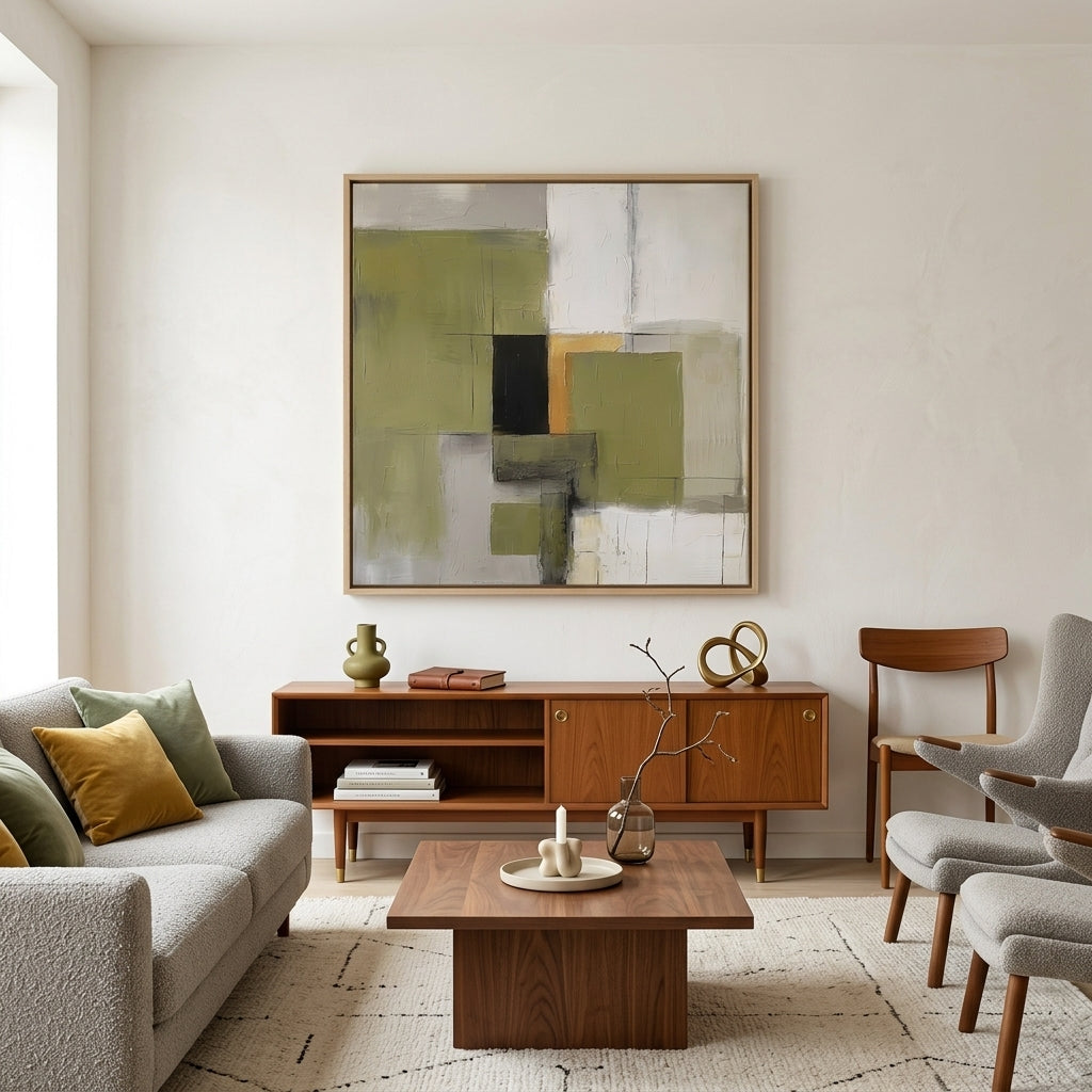 Olive Serenity - Original Olive Green Abstract Acrylic Painting