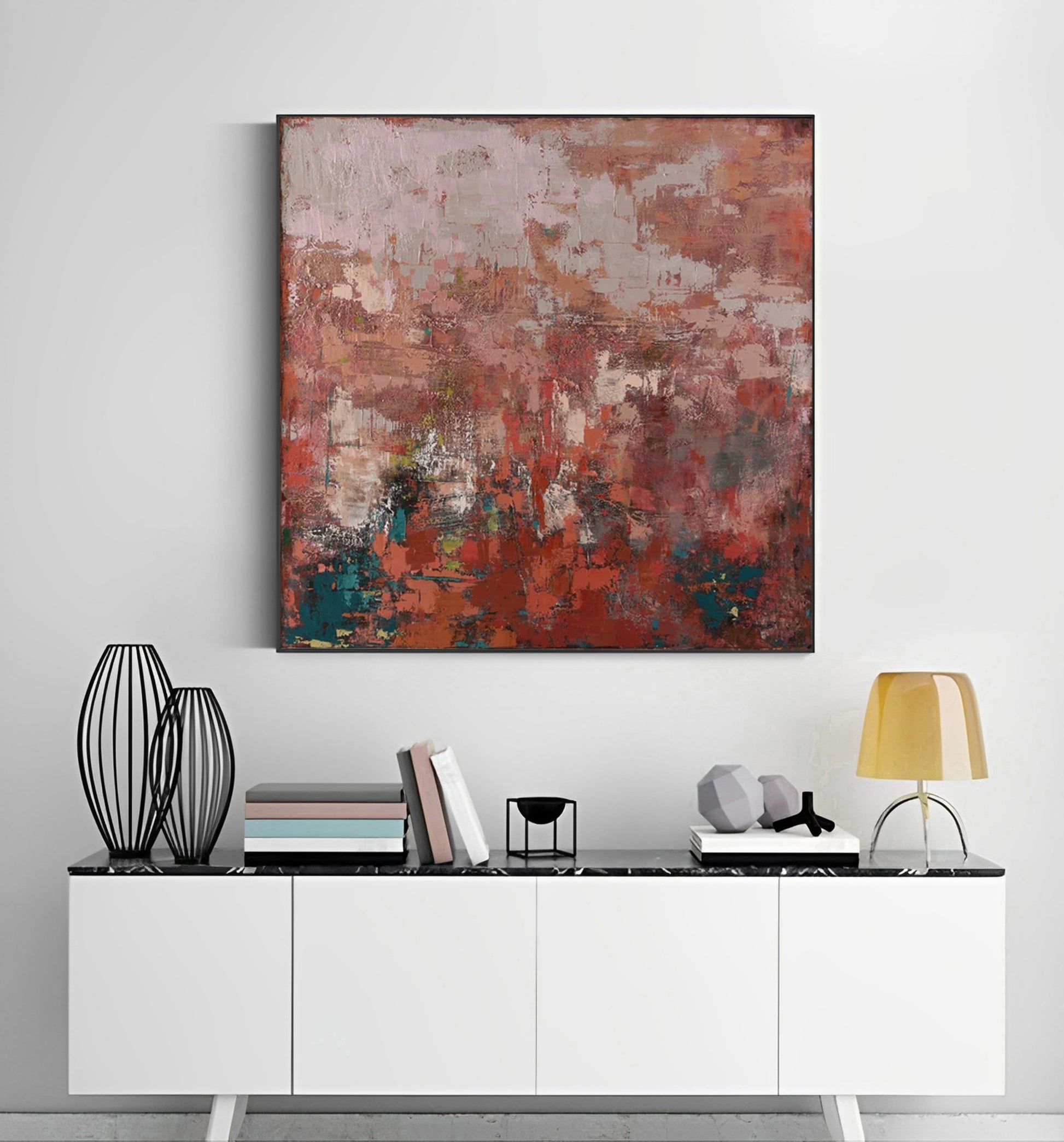 Red Abstract Acrylic Painting, Red abstract painting for sale, Noho Art Gallery