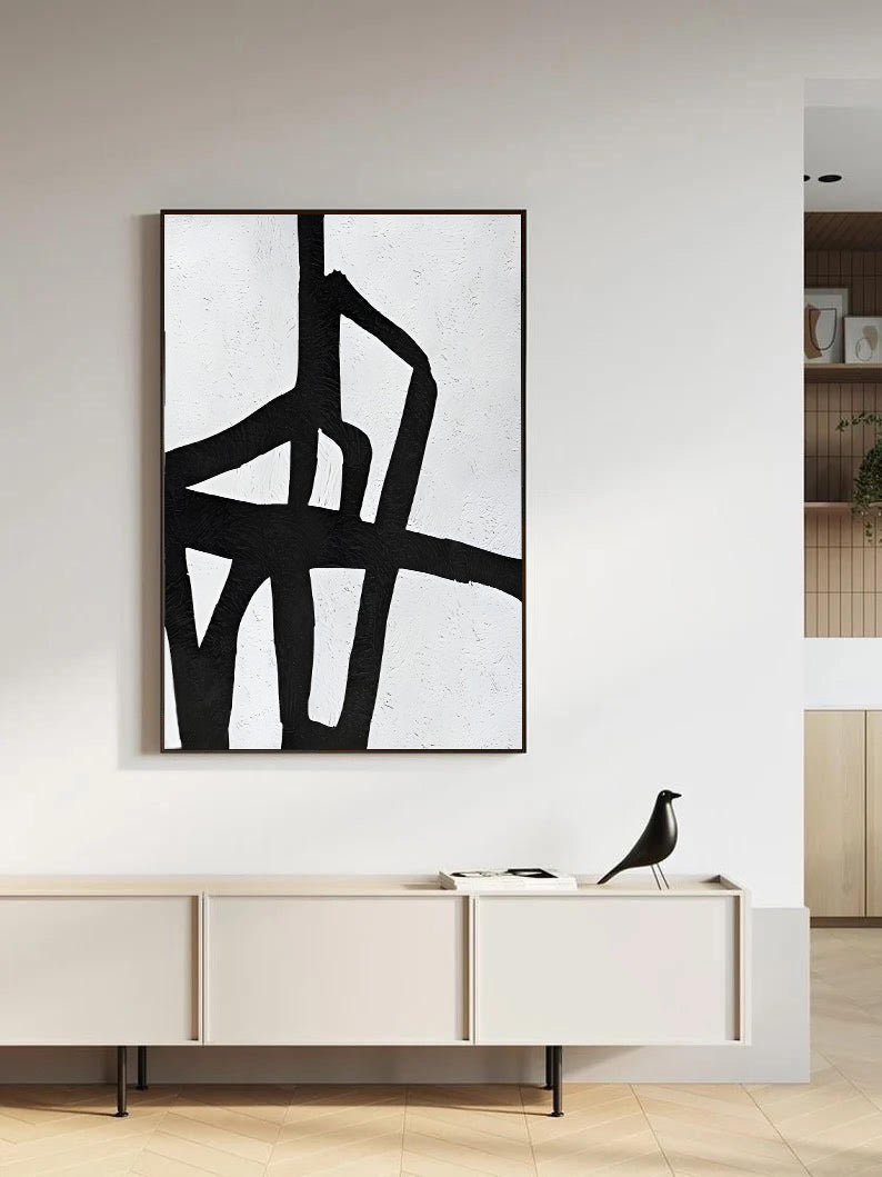 Black and White Abstract Painting on Canvas