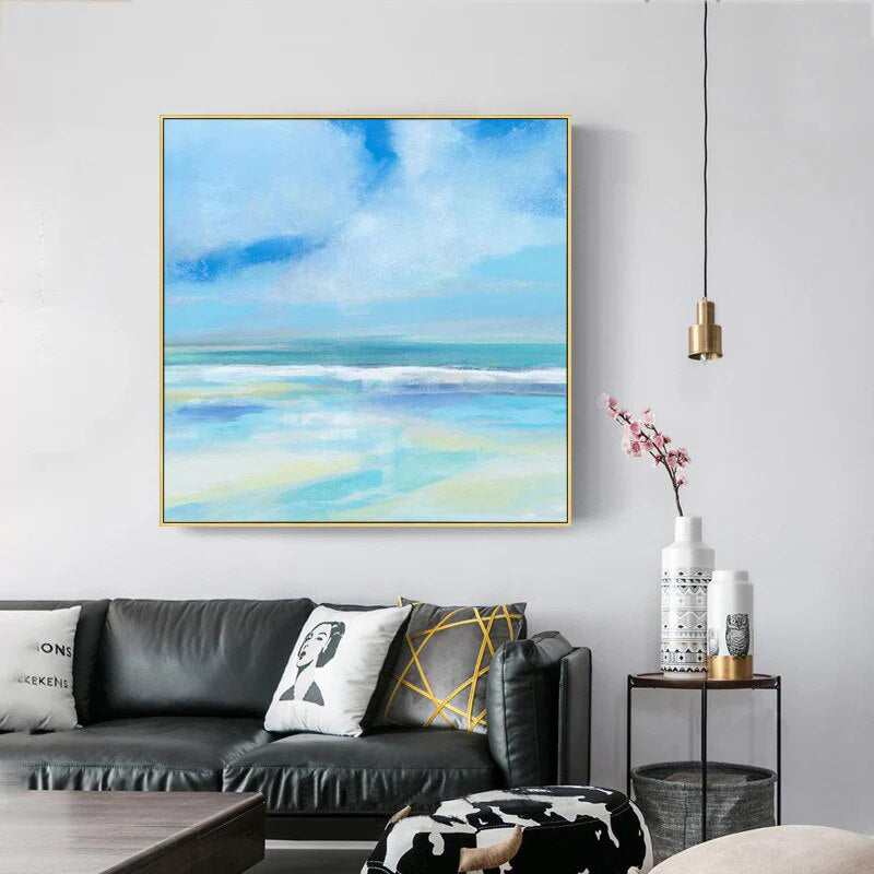 Shore - Large Blue Sunset Ocean Painting on Canvas