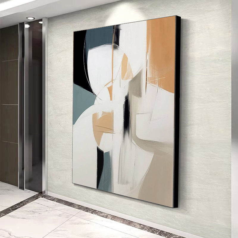 Abstract art painting on a wall in an elevator lobby