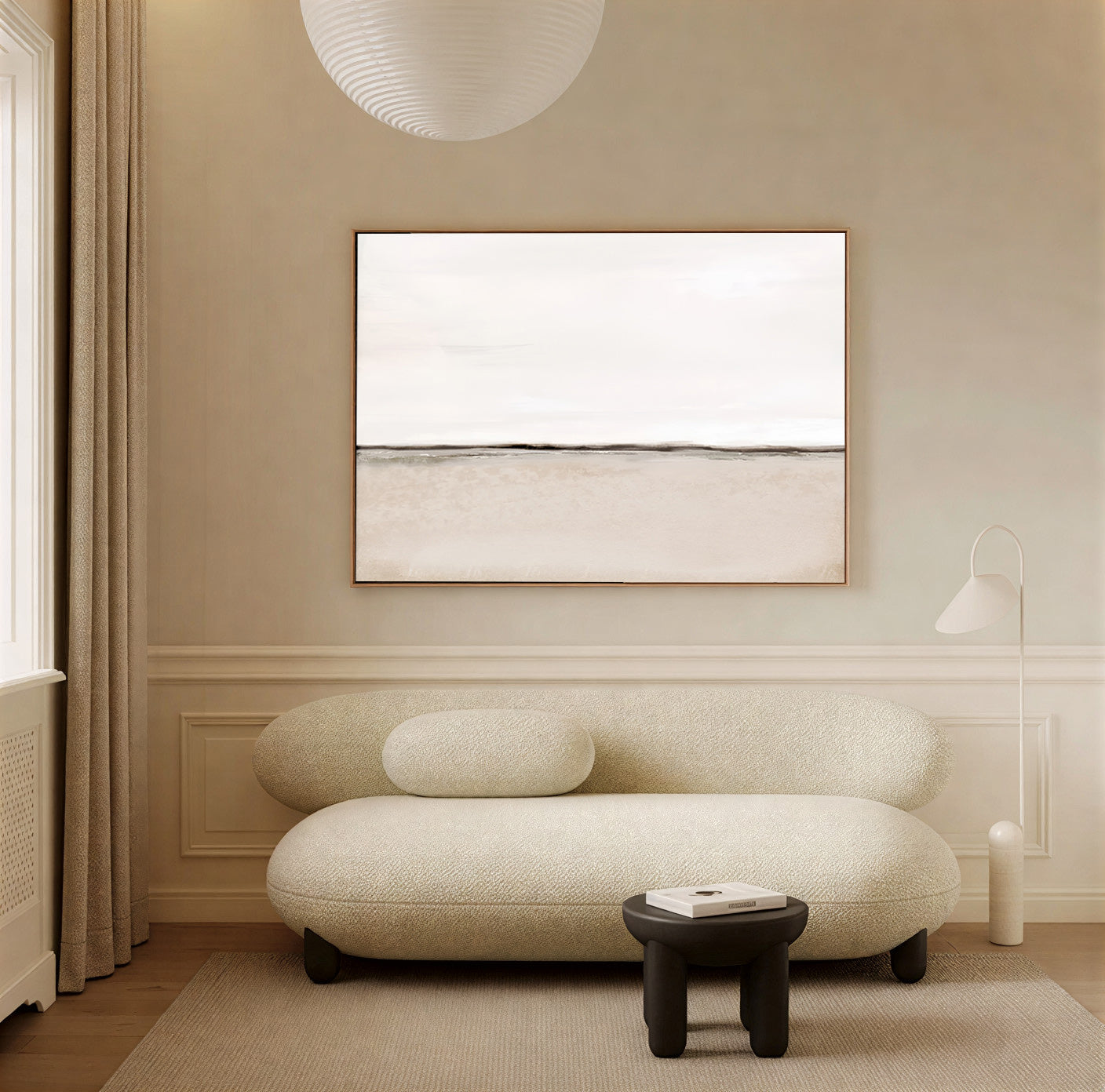 Serene Bay - Modern Beige Wall Art Acrylic Painting on Canvas