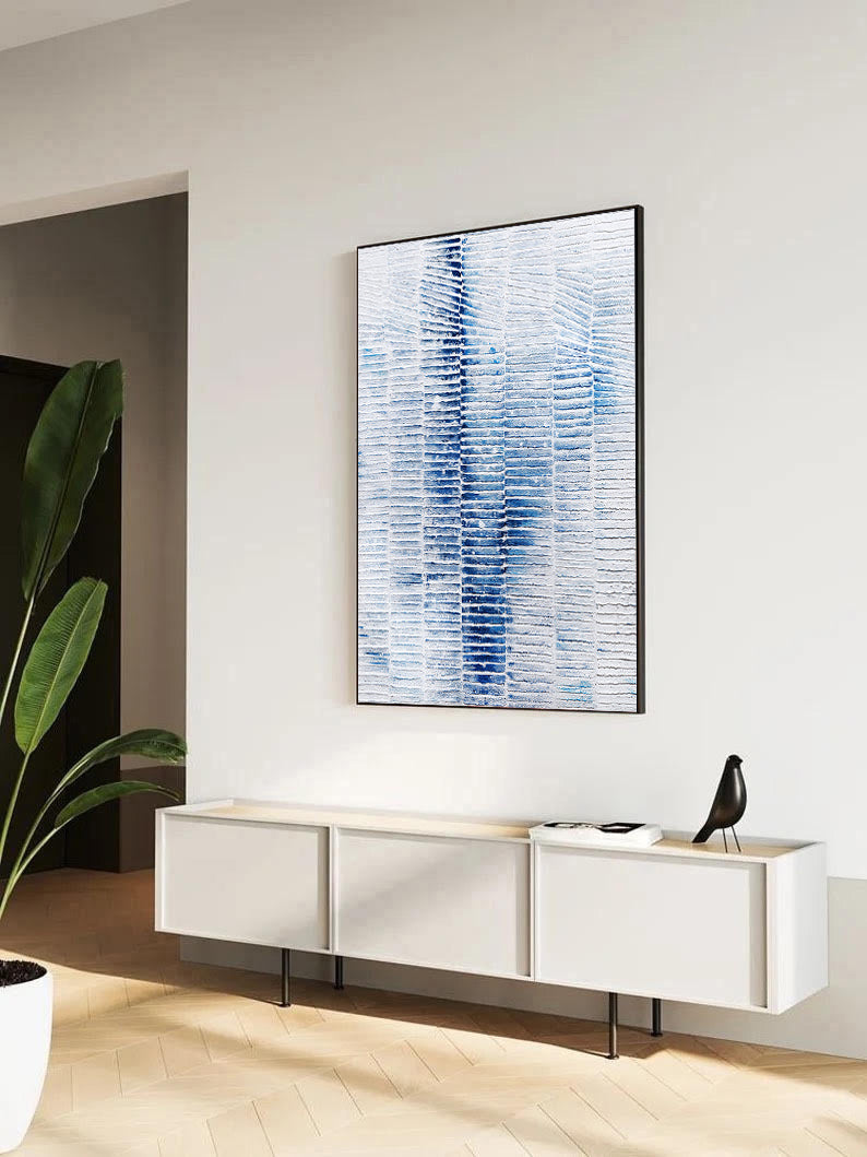 Blue and White Wall Art Acrylic Painting on Canvas 