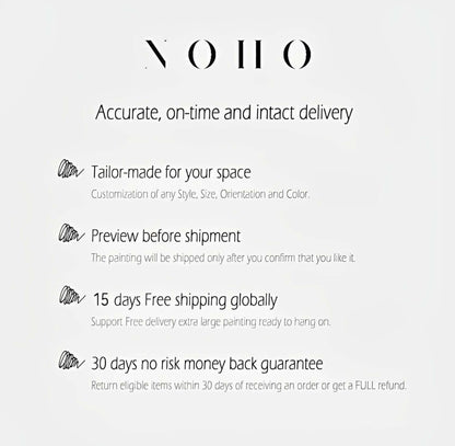 Promotional text about accurate, on-time, and intact delivery with customization options on a white background.