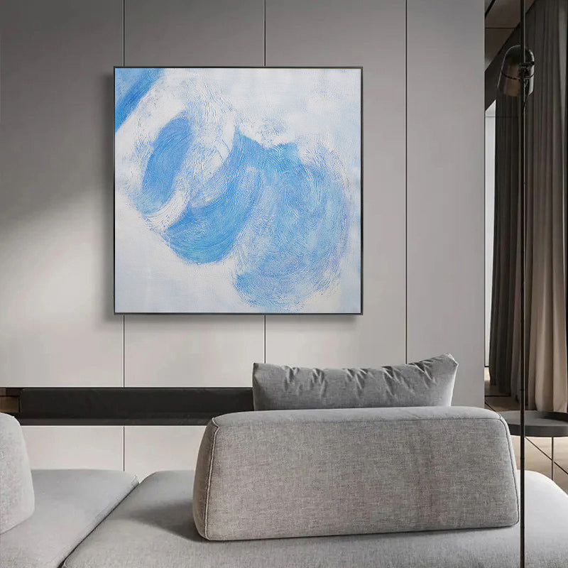 abstract painting blue and white, blue white wall art, Noho Art Gallery