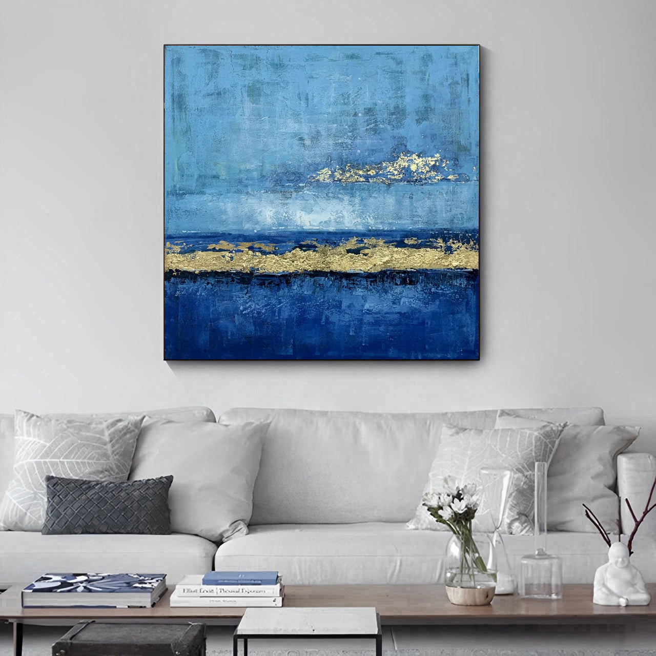 Blue and Gold Abstract Painting, abstract painting blue gold, Noho Art Gallery