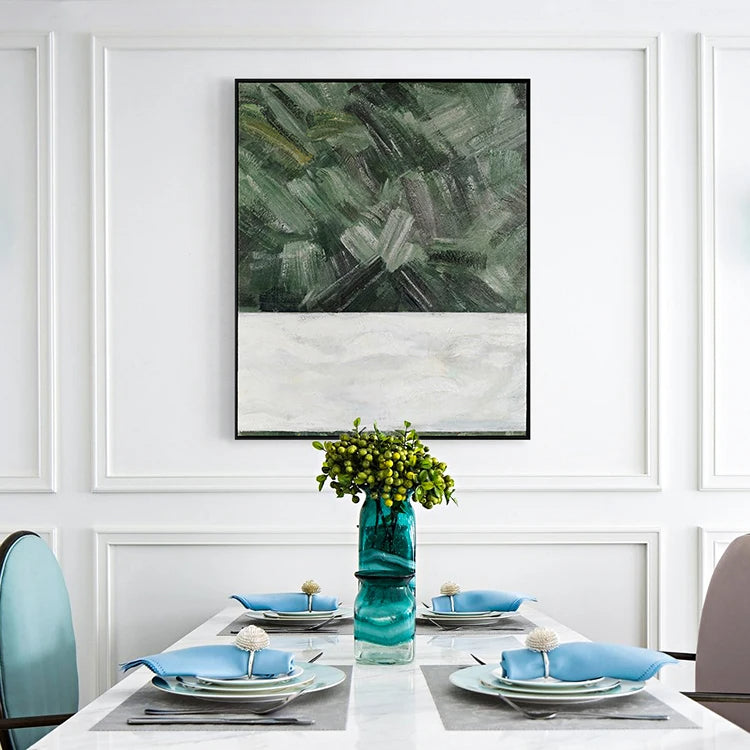 abstract painting for dinning room, green white painting, Noho Art Gallery