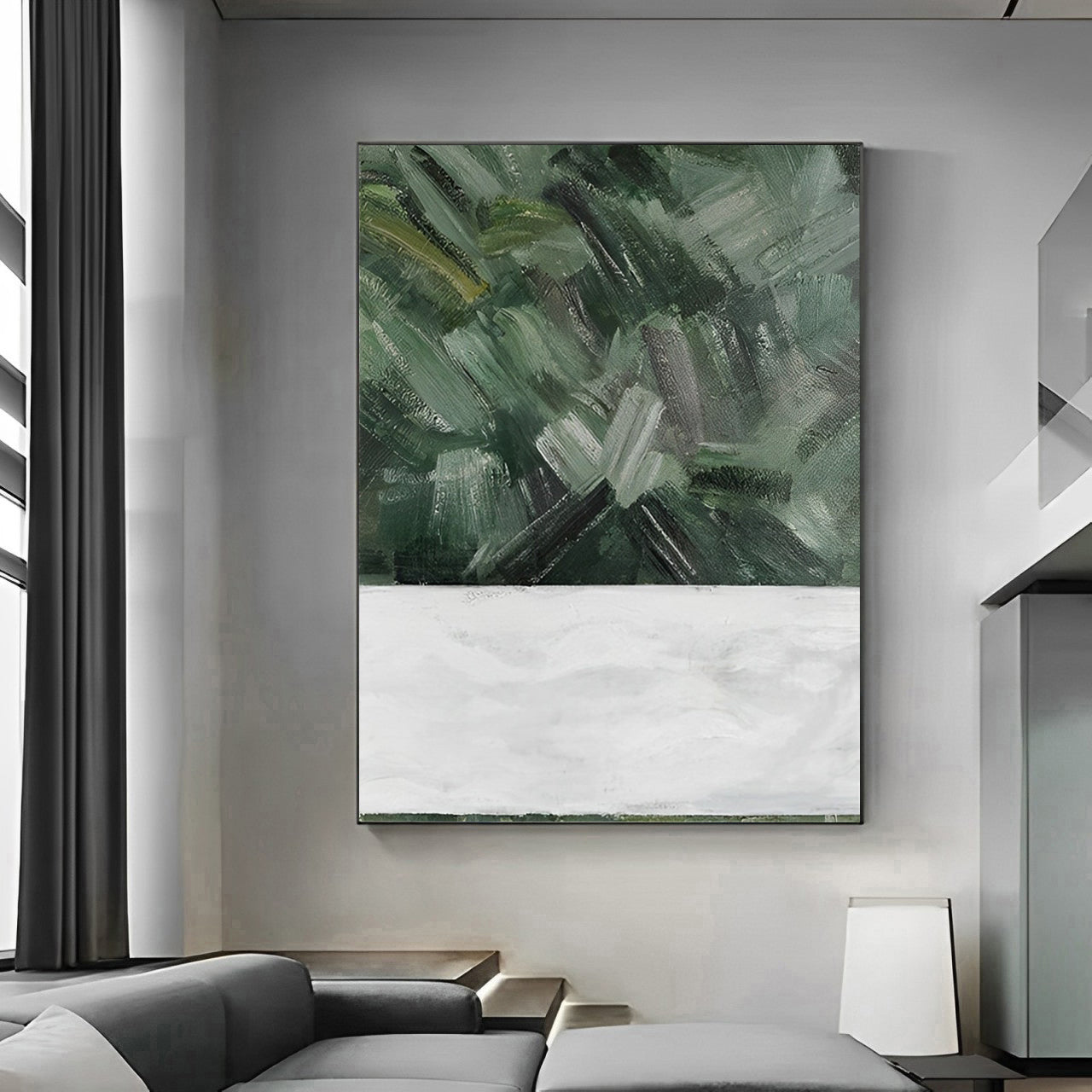 large abstract painting large canvas living room wall decor, green white painting, Noho Art Gallery