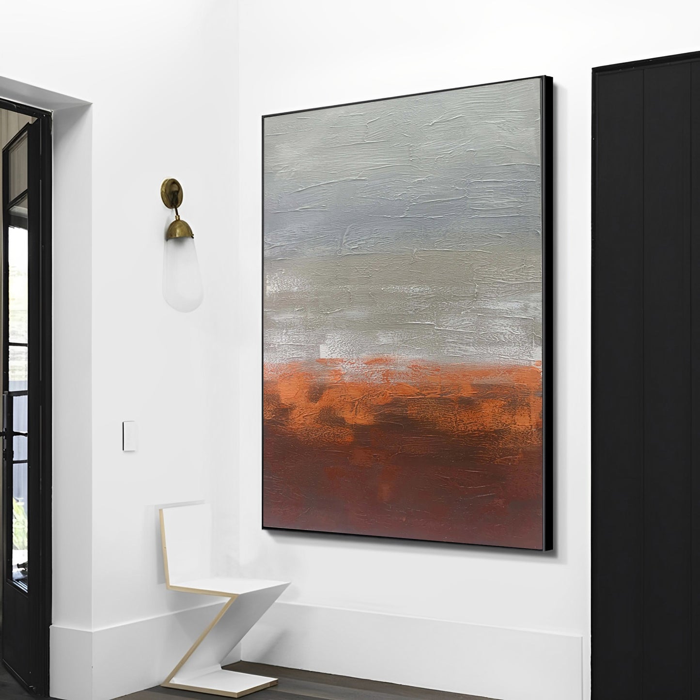 Red-Brick - Extra Large Abstract Grey and Orange Wall Art Painting