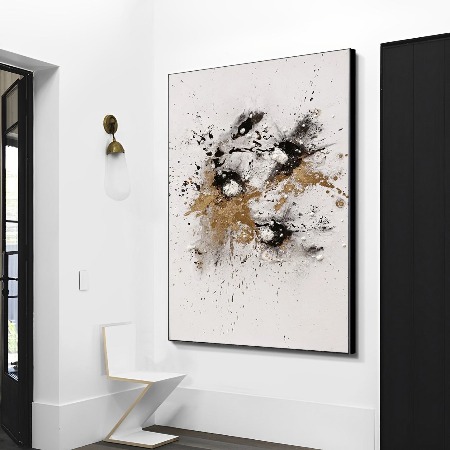 Splash - Large Black White and Gold Abstract Wall Art Painting