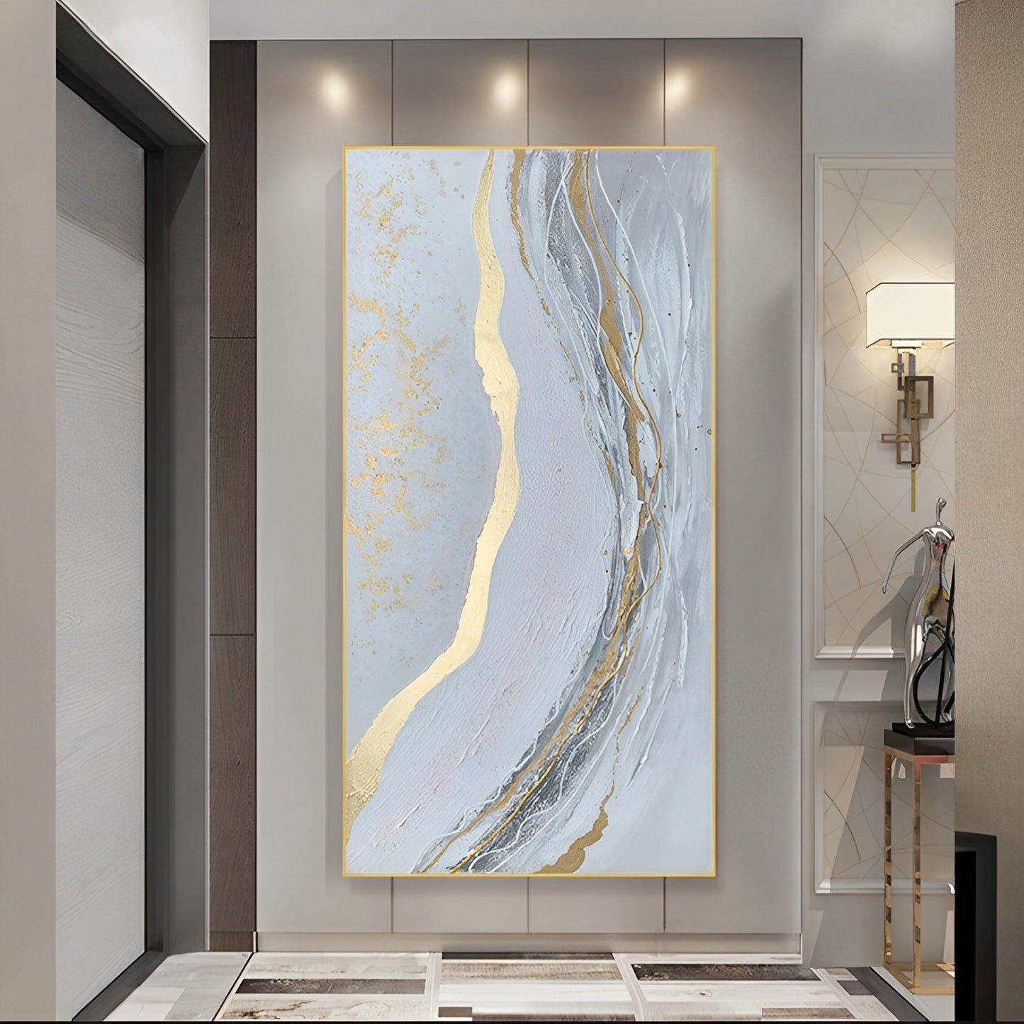 Goldi - White and Gold Wall Art Decor Abstract Painting