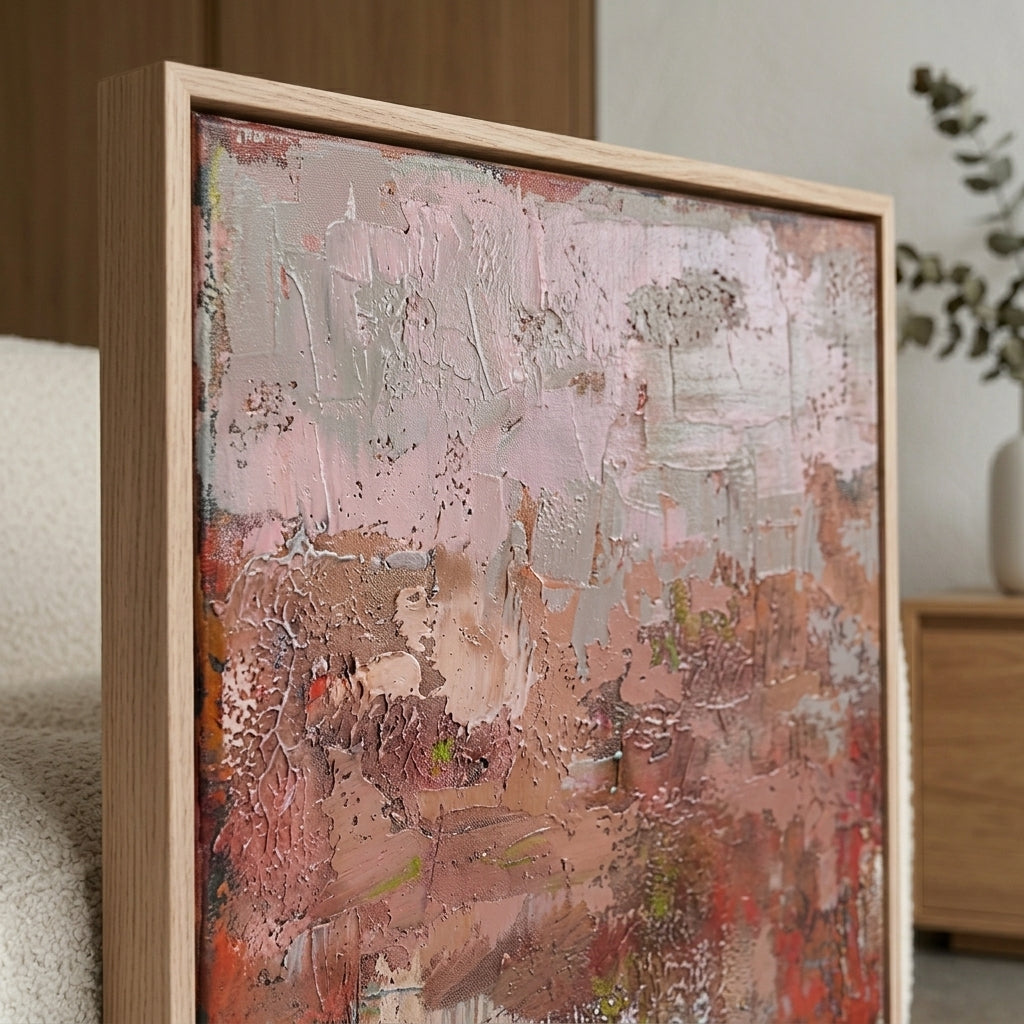 Red Abstract Acrylic Painting in a wooden frame 