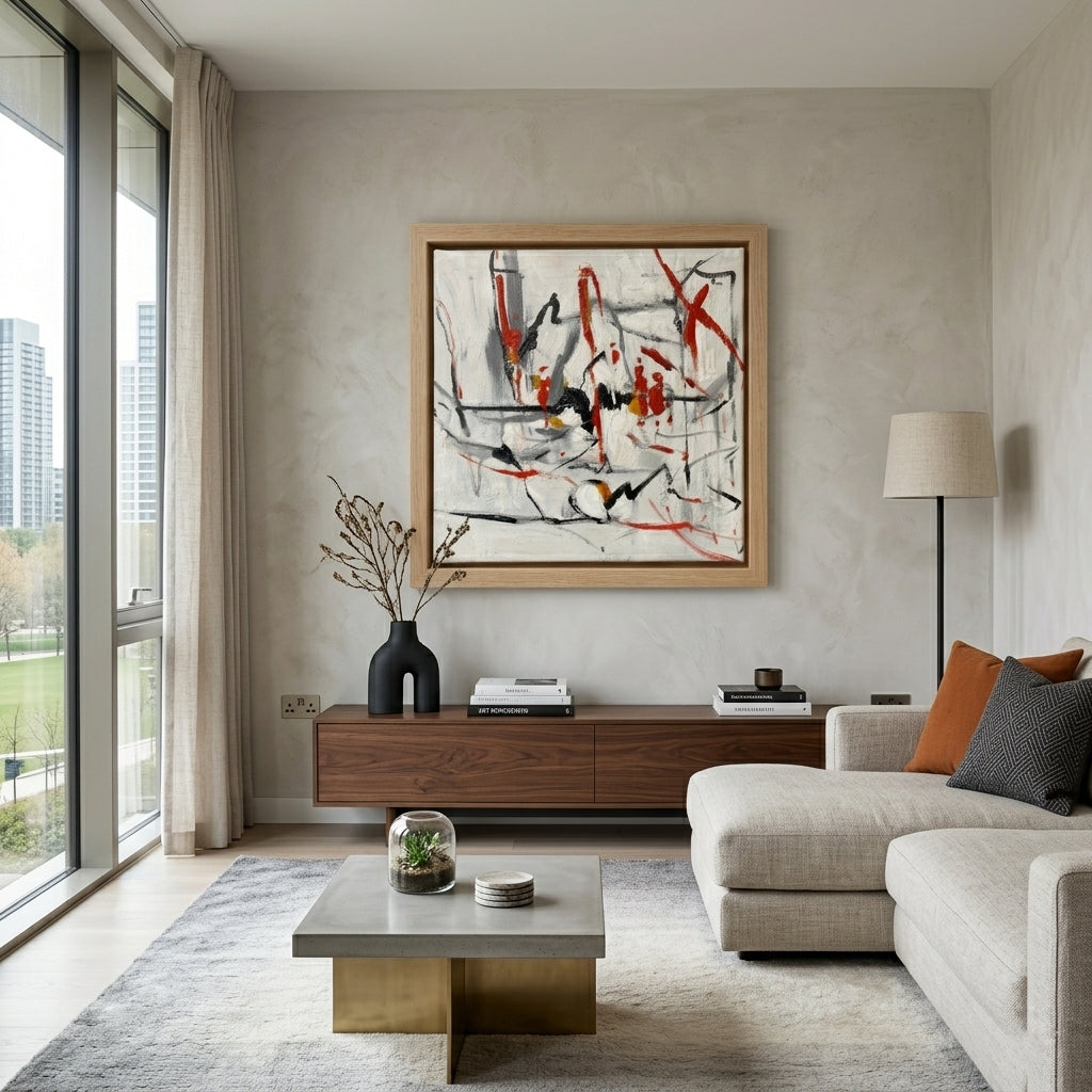 framed Modern Colorful Abstract Painting on the living room decor