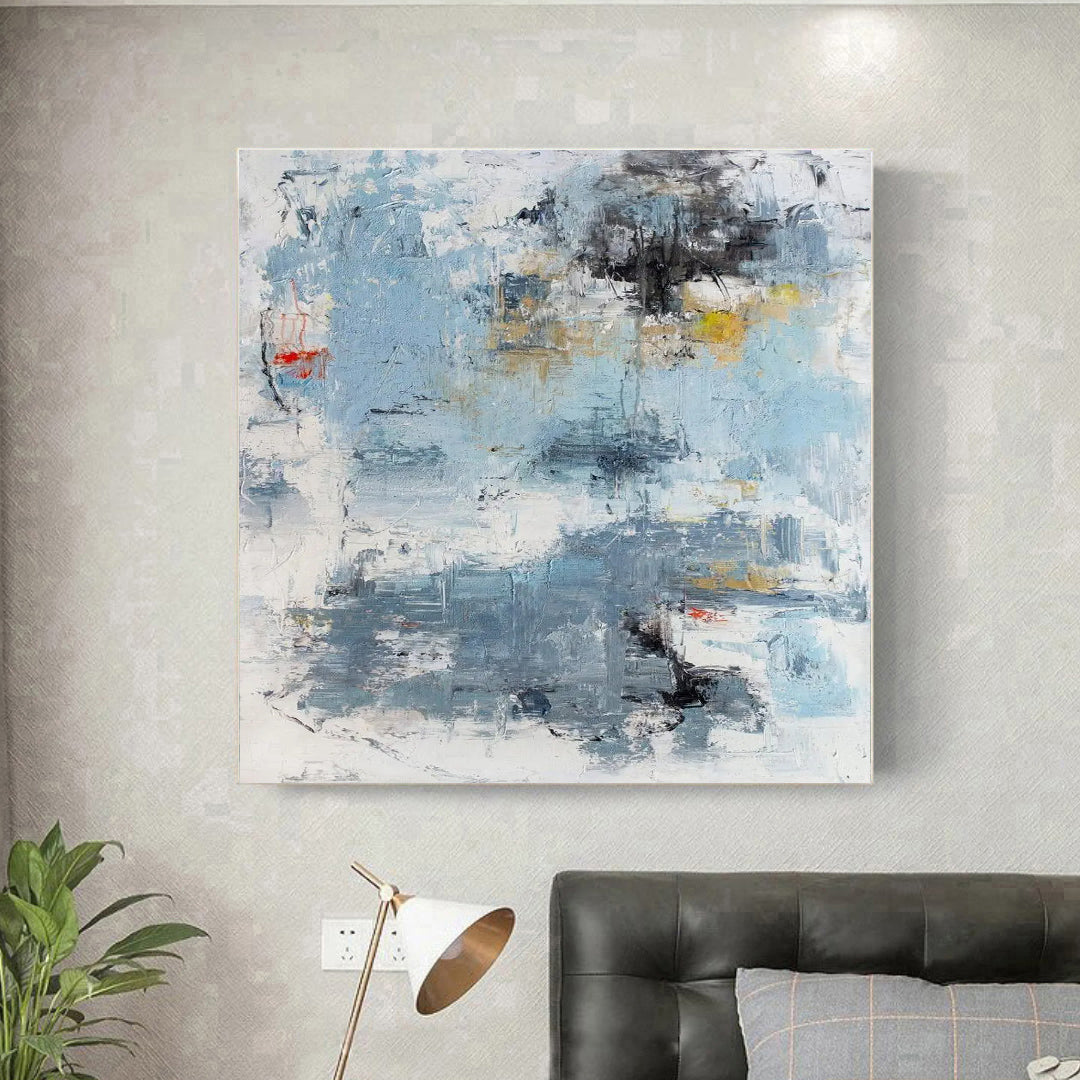 Angelic - Large White and Blue Painting For Living Room Decor