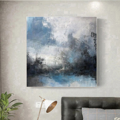 Clowdly - White and Blue Abstract Painting on Canvas