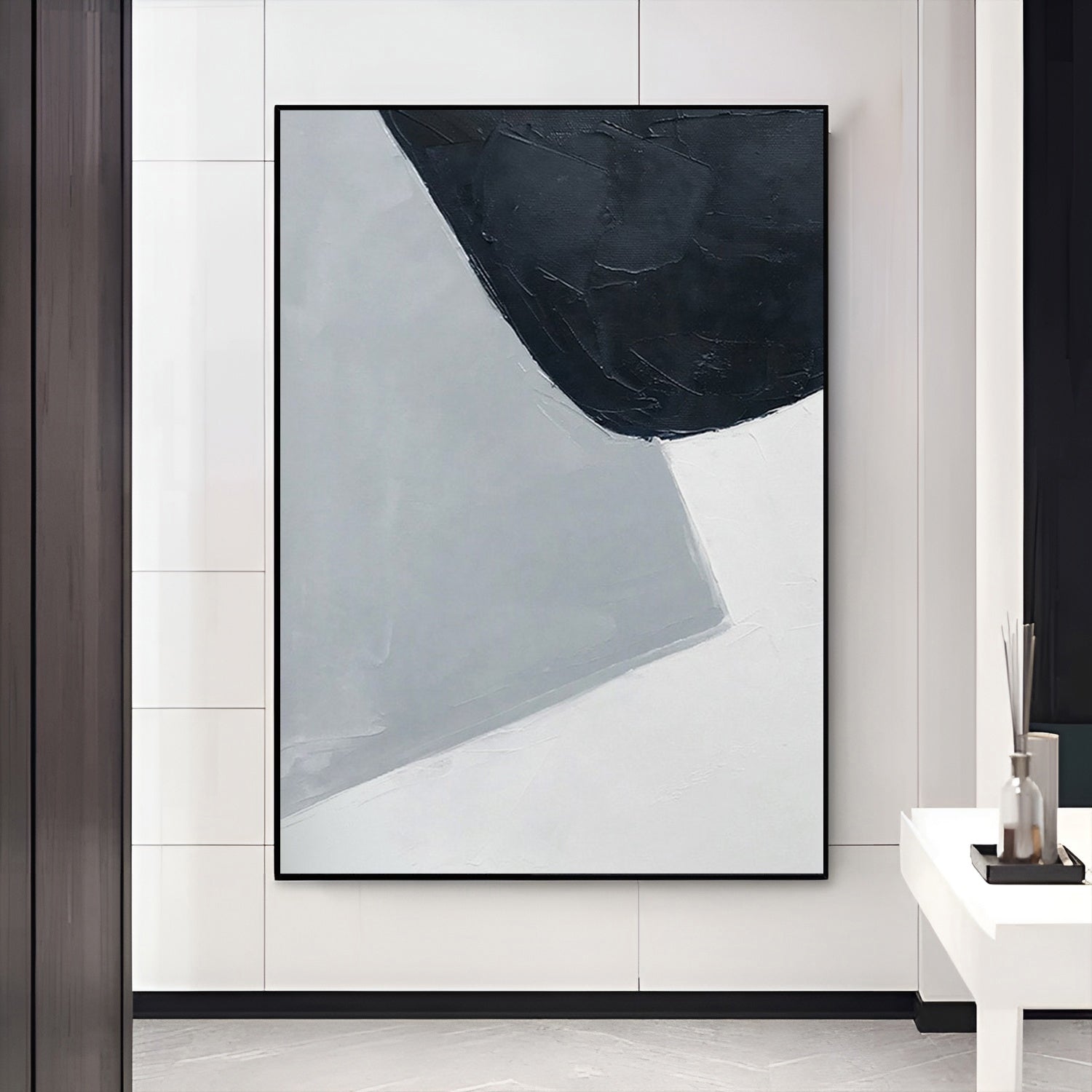 black and white geometric painting, geometric shapes art painting, Noho Art Gallery