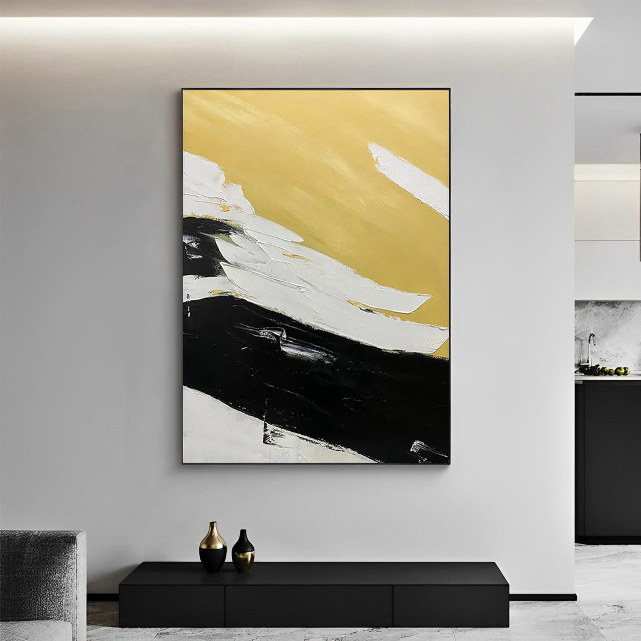 black and white yellow canvas art