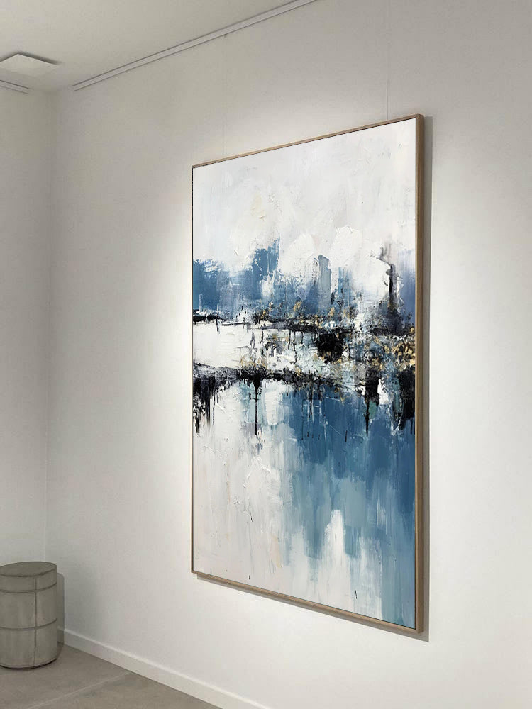 white and blue abstract painting, black white and blue abstract painting, Noho Art Gallery