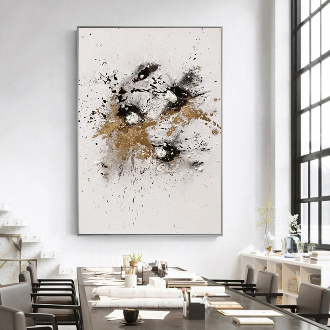 black white and gold canvas art, abstract wall art, Noho Art Gallery