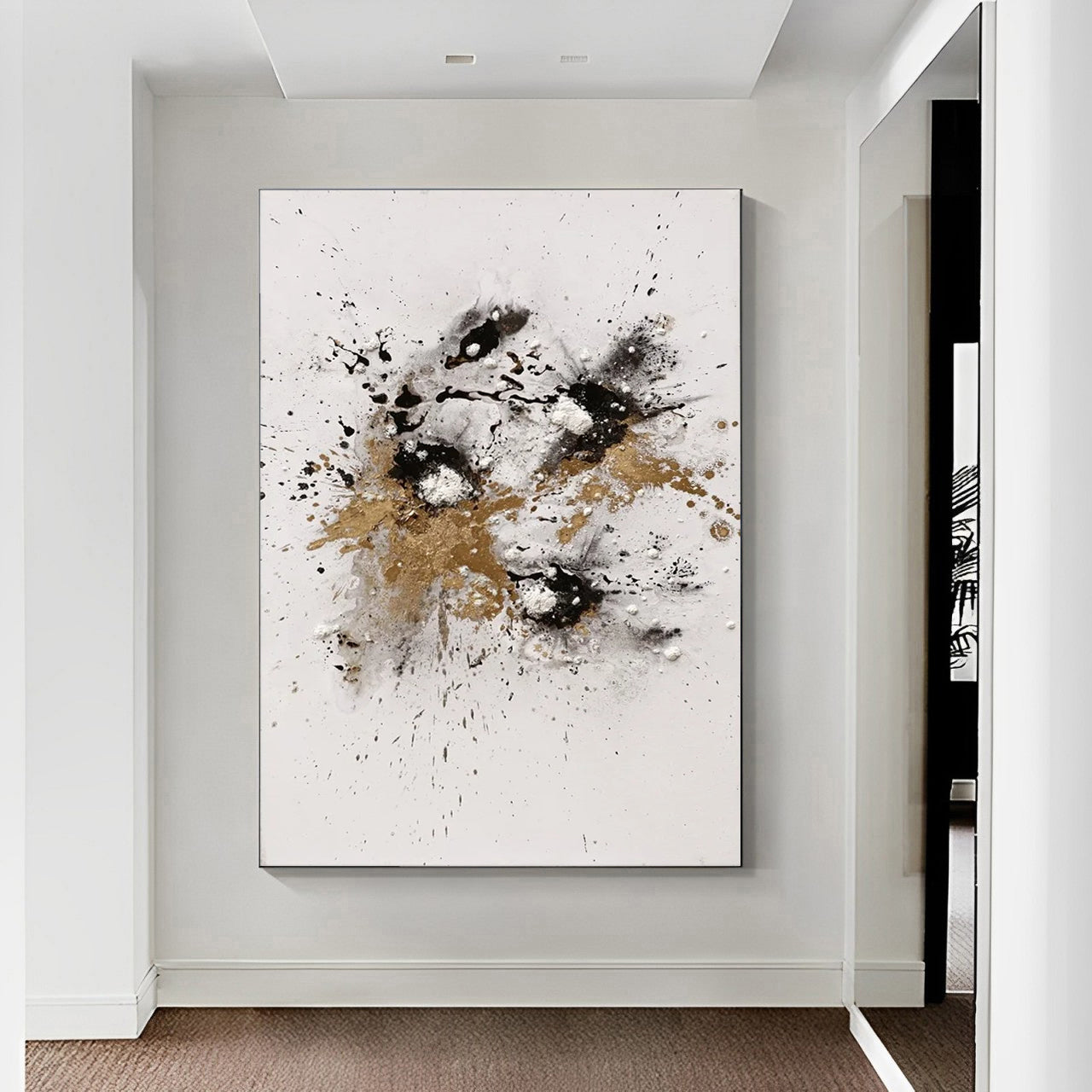 black white gold acrylic painting, abstract wall art, Noho Art Gallery