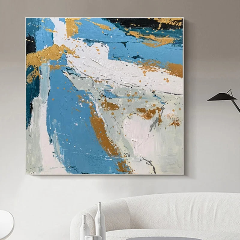 large blue and gold abstract painting, abstract painting blue gold, Noho Art Gallery