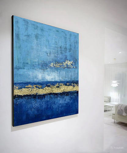 blue and gold abstract painting, blue and gold abstract paintings, Noho Art Gallery