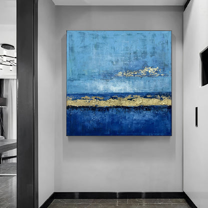 blue and gold abstract painting, blue and gold acrylic painting, Noho Art Gallery