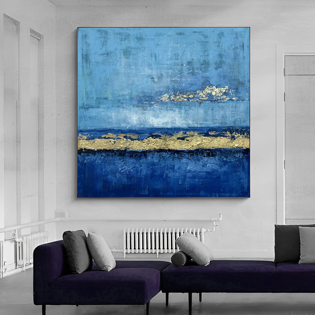 blue and gols abstract painting, blue and gold canvas painting for sale, Noho art Gallery