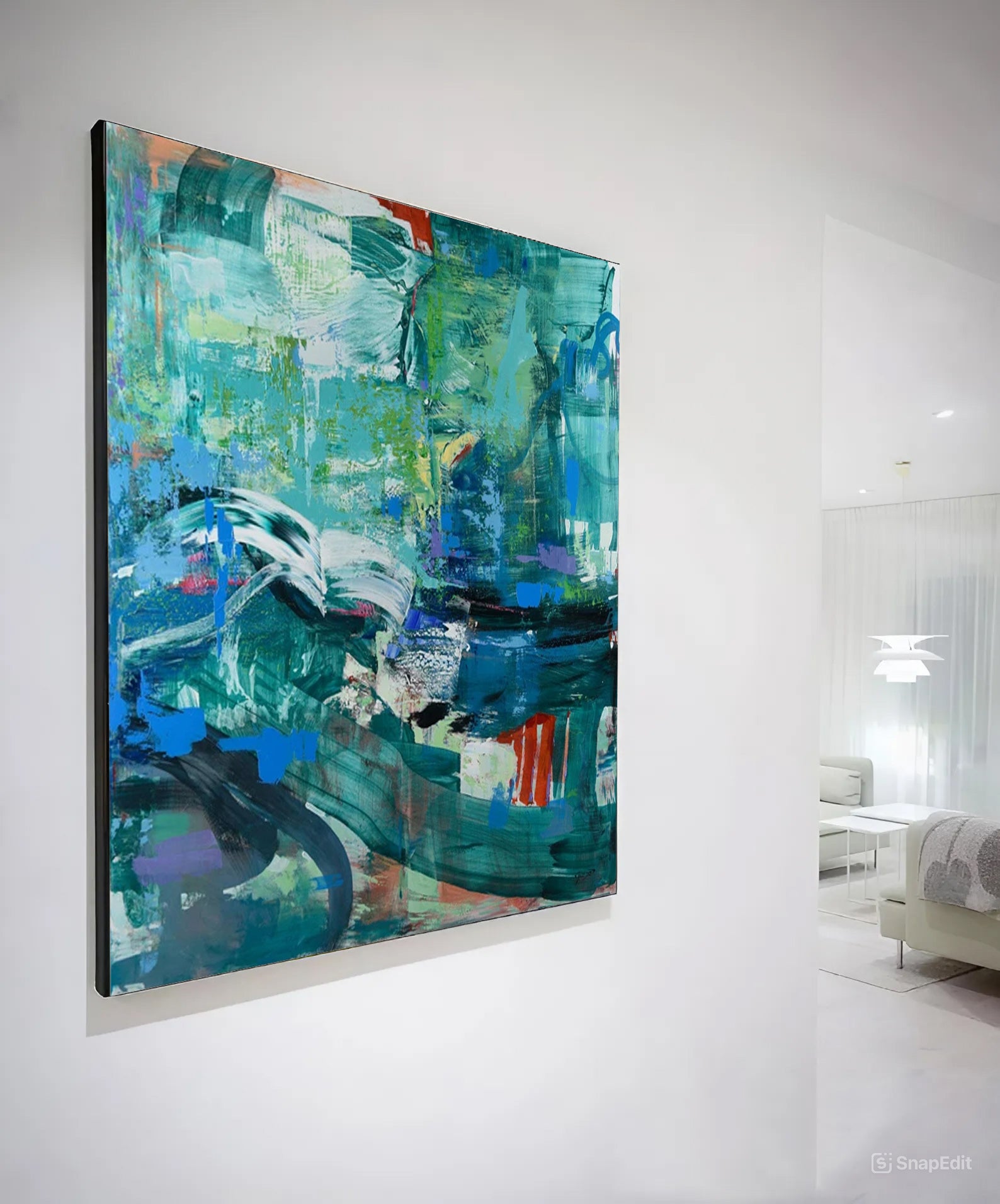 Abstract Painting Blue Green, blue and green abstract painting for sale, Noho Art Gallery