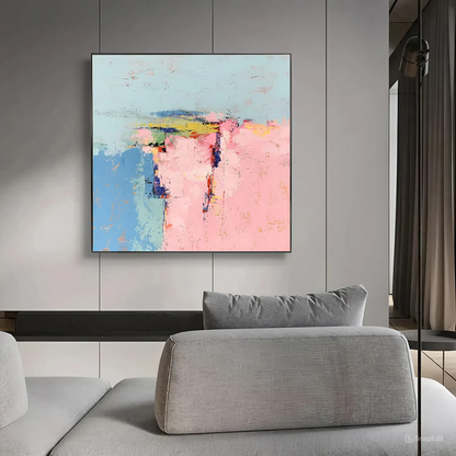 blue and pink abstract art painting, bright abstract colorful paint, Noho Art Gallery