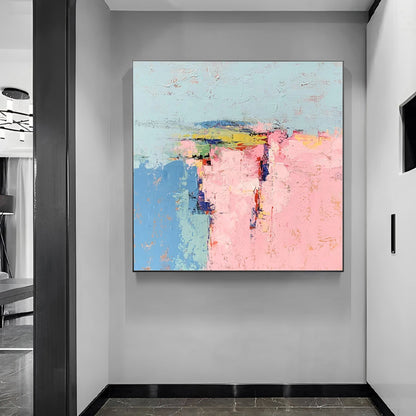 blue and pink painting, bright abstract colorful paint, Noho Art Gallery