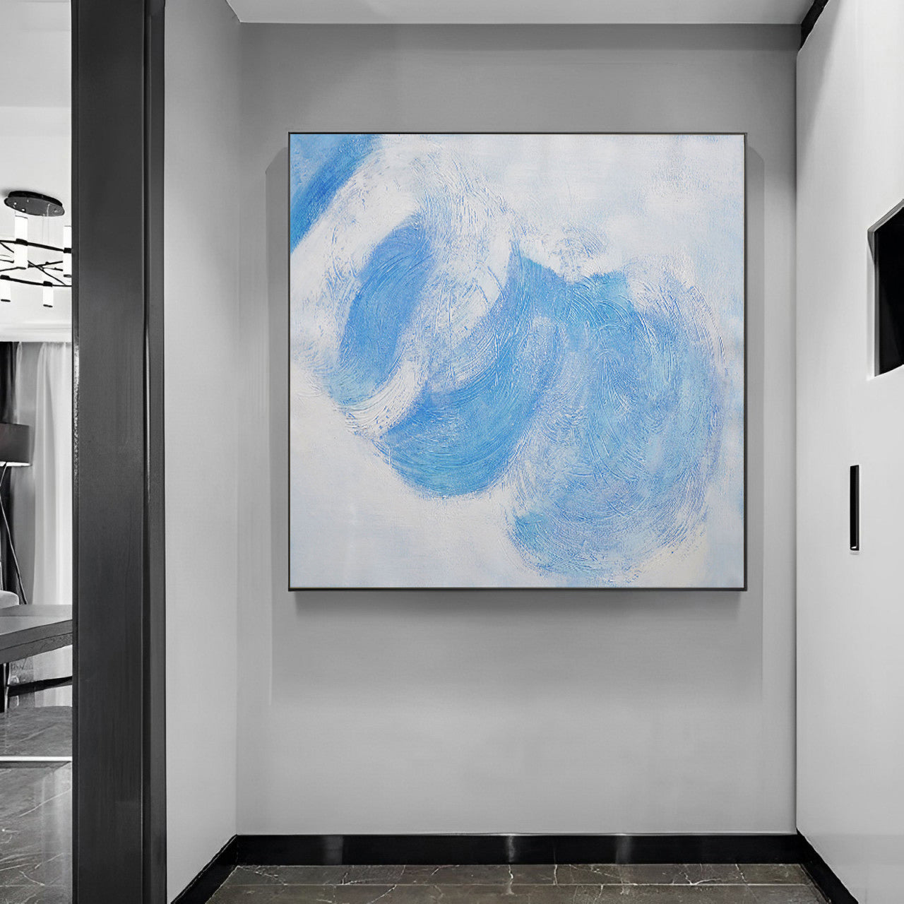 blue and white abstract wall art, blue white wall art, blue paintings, Noho Art Gallery