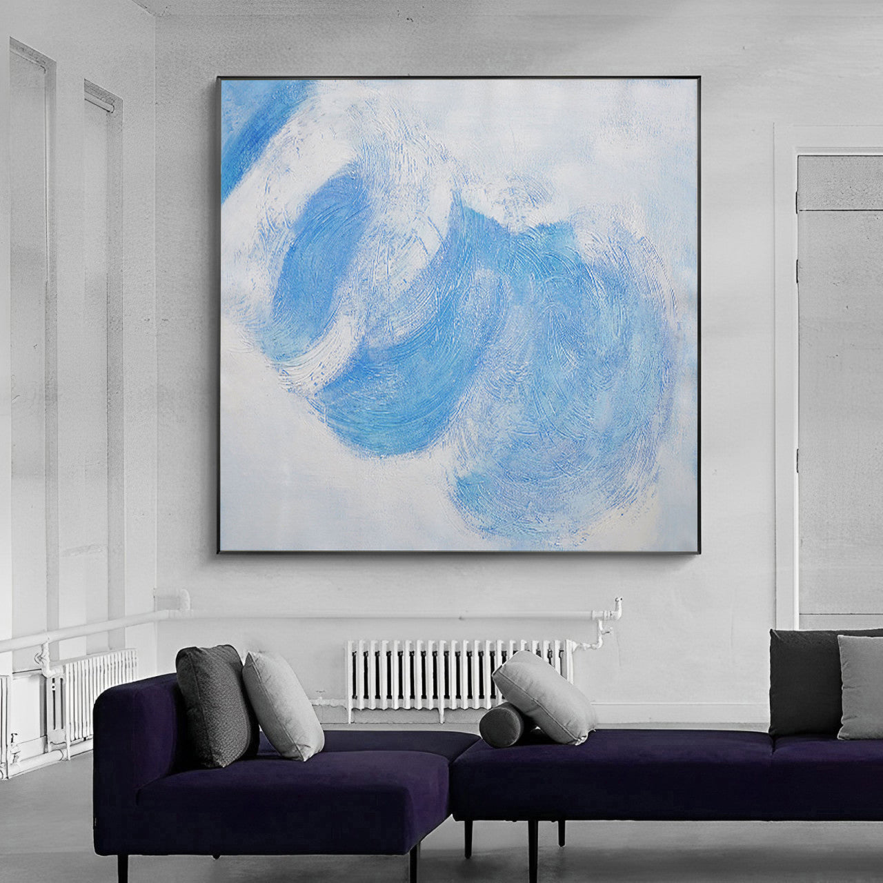 blue and white abstract wall art, blue white wall art painting, white blue wall art, Noho Art Gallery