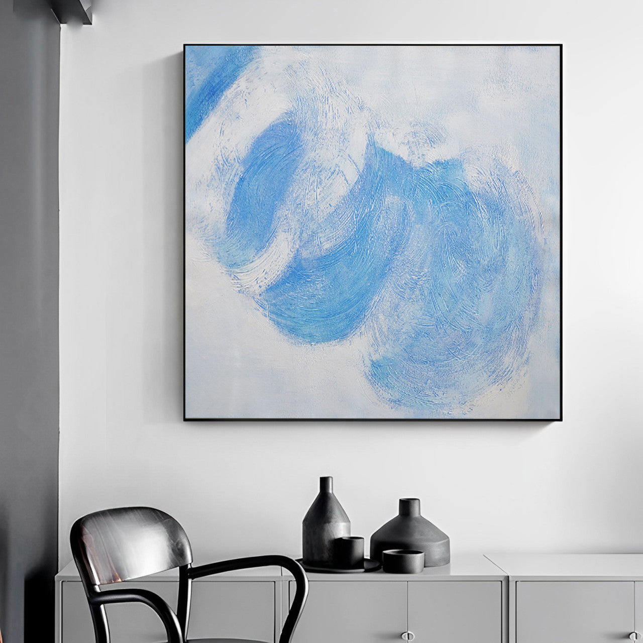 blue and white painting, blue white wall art. for sale, oil abstract painting, Noho Art Gallery