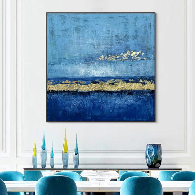 Blue and Gold Abstract Painting, blue gold painting, Noho Art Gallery