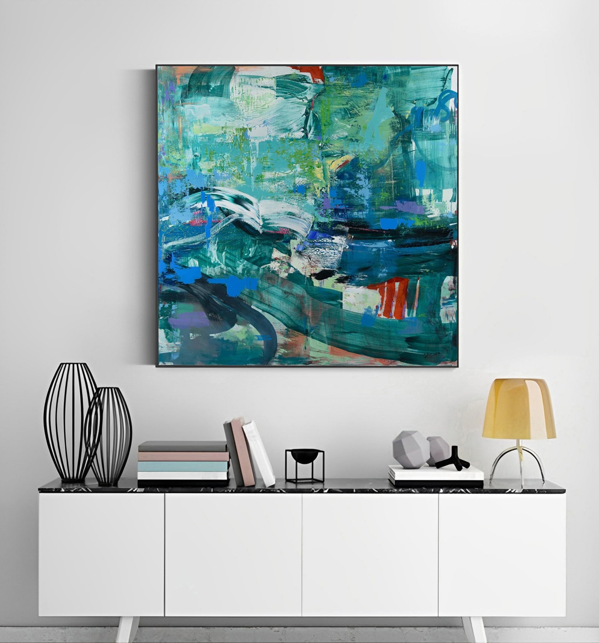 Abstract Painting Blue Green,  blue green abstract painting for sale, Noho Art Gallery