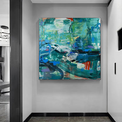 blue green canvas wall art for sale, abstract painting blue green, Noho Art Gallery