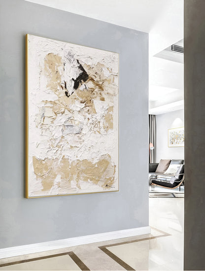 Beigiart - Large Textured White and Beige Abstract Art Painting