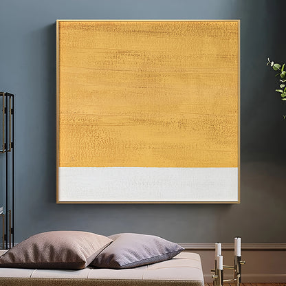 Jaune - Peinture abstraite moderne blanche et jaune sur toile