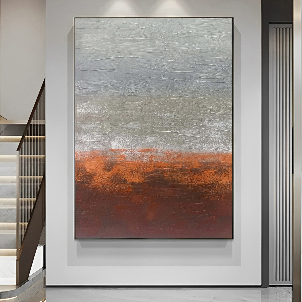 Red-Brick - Extra Large Abstract Grey and Orange Wall Art Painting