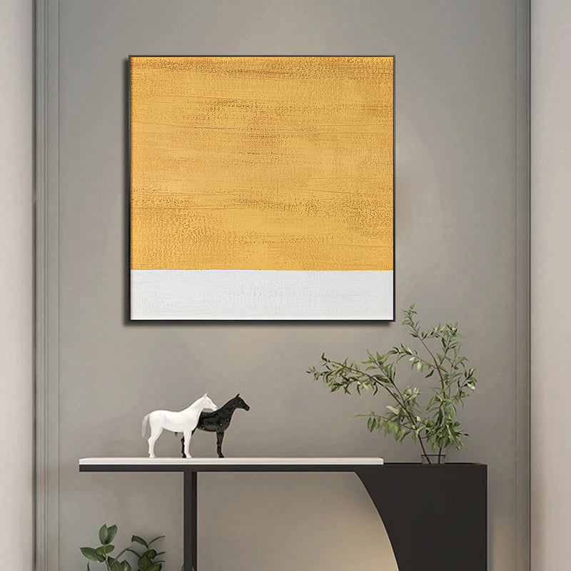 Jaune - Peinture abstraite moderne blanche et jaune sur toile