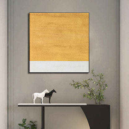 Jaune - Peinture abstraite moderne blanche et jaune sur toile